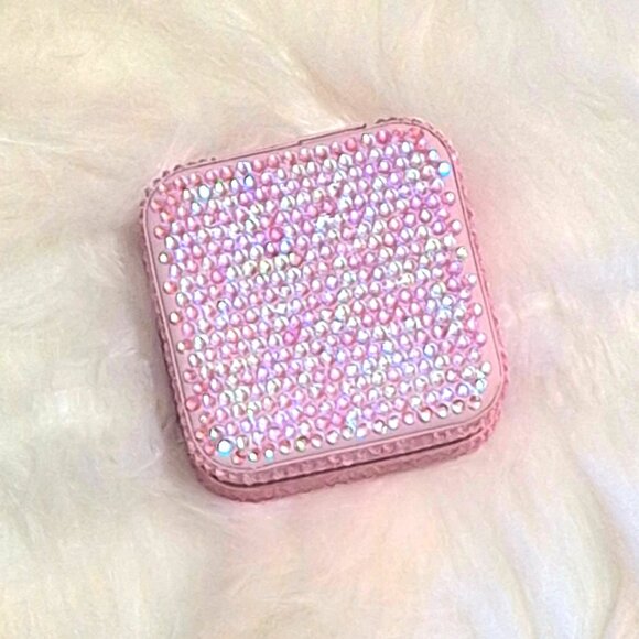 Small Pink Jewelry Box with Dazzling Aurora Pink Rhinestones, Bling, Bedazzle - Picture 5 of 9